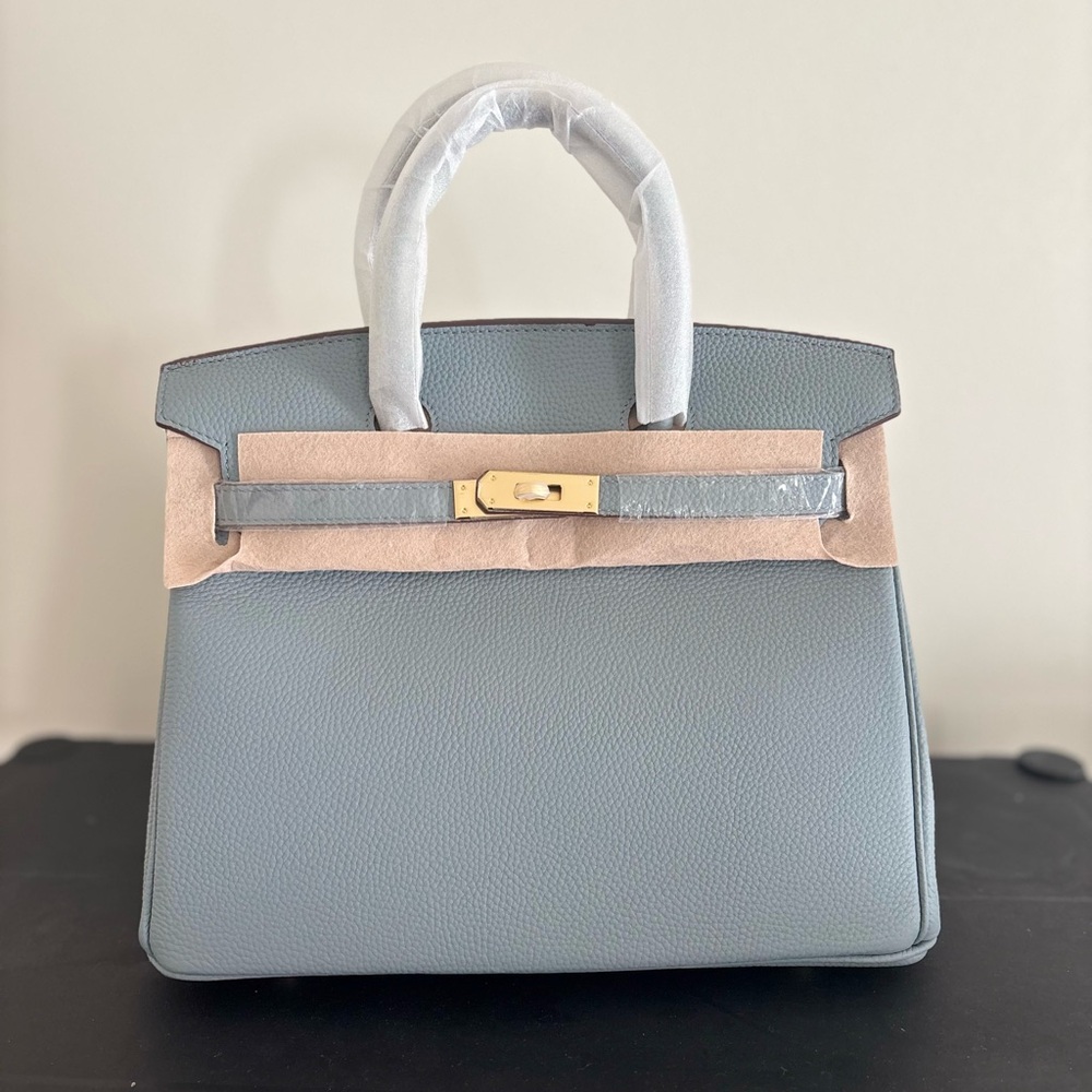 Baby blue genuine leather wirkin